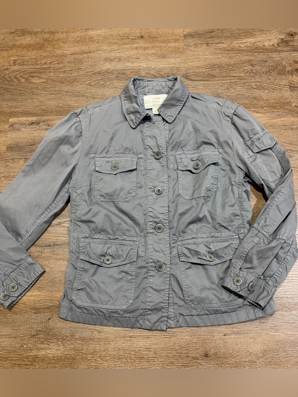 J. Crew Classic Twill Chino Utility Safari Jacket Gray Button Front Women’s Med - Picture 2 of 7